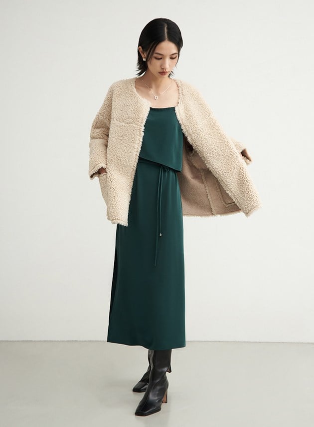 光澤細肩帶綁帶BRA洋裝